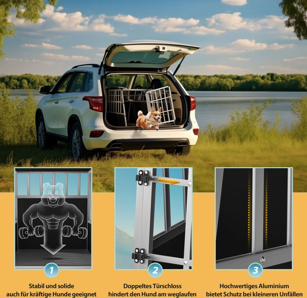 CADOCA® Hundetransportbox Aluminium Hundebox Kofferraum Produktbild 4
