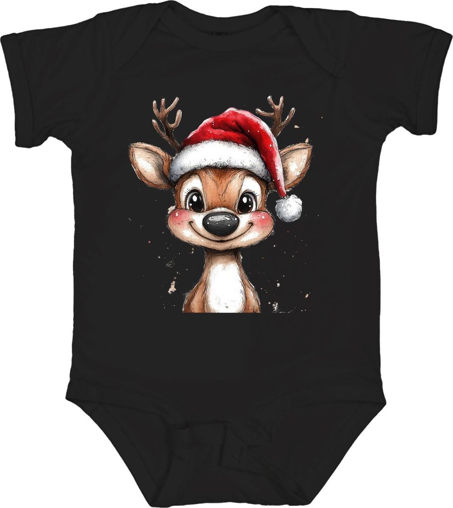 Weihnachtsrentier niedlich Aquarell Kinder Geschenk Vintage Unisex Baby Body, Schwarz, 12/18