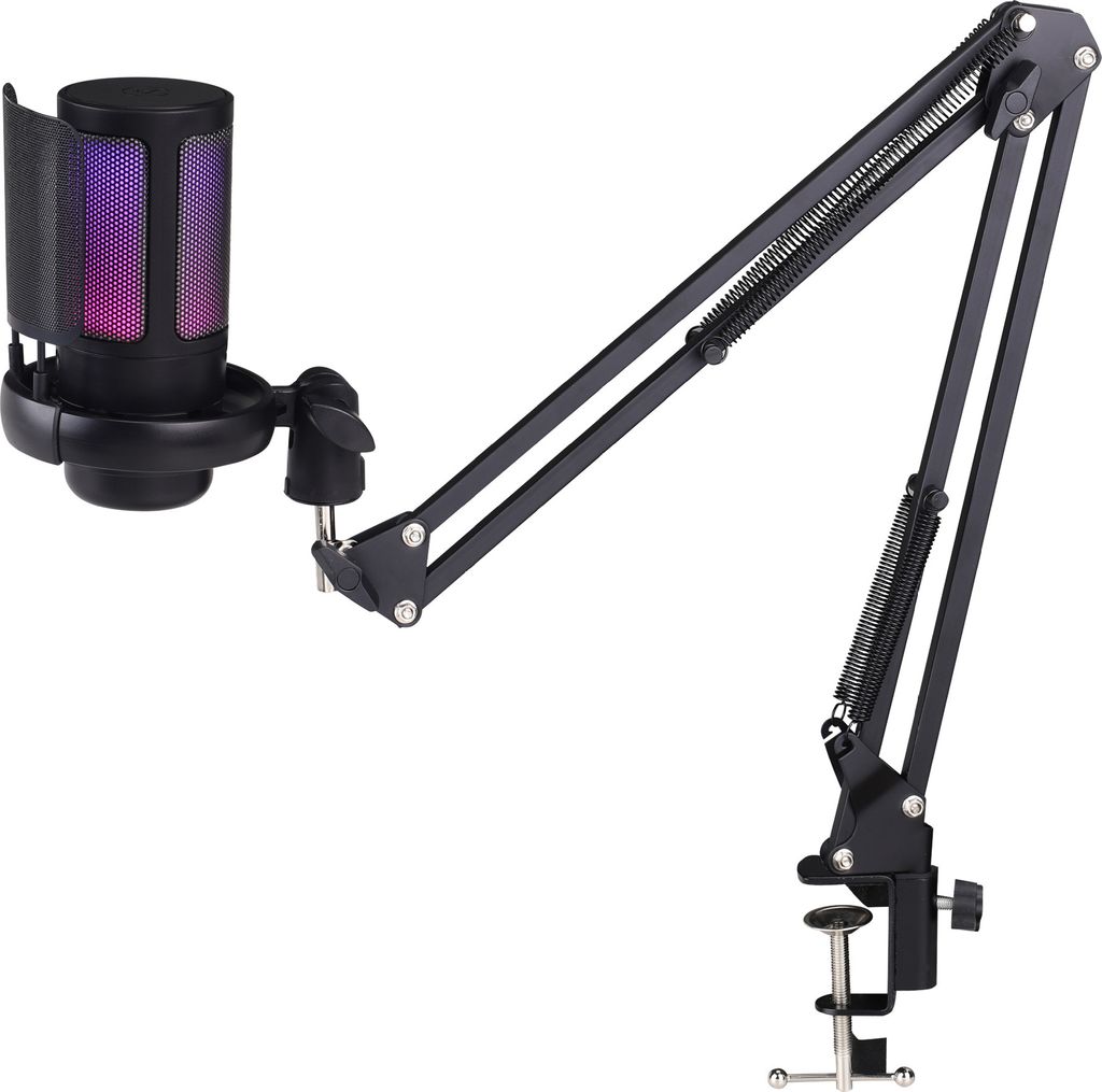 AIORBER USB Kondensator Mikrofon, mit RGB Lichteffekt, flexibler Schwenkarm, Popschutz, Plug-and-Play, für PC & Handy, 42,5 x 17,7 x 9 cm, Schwarz