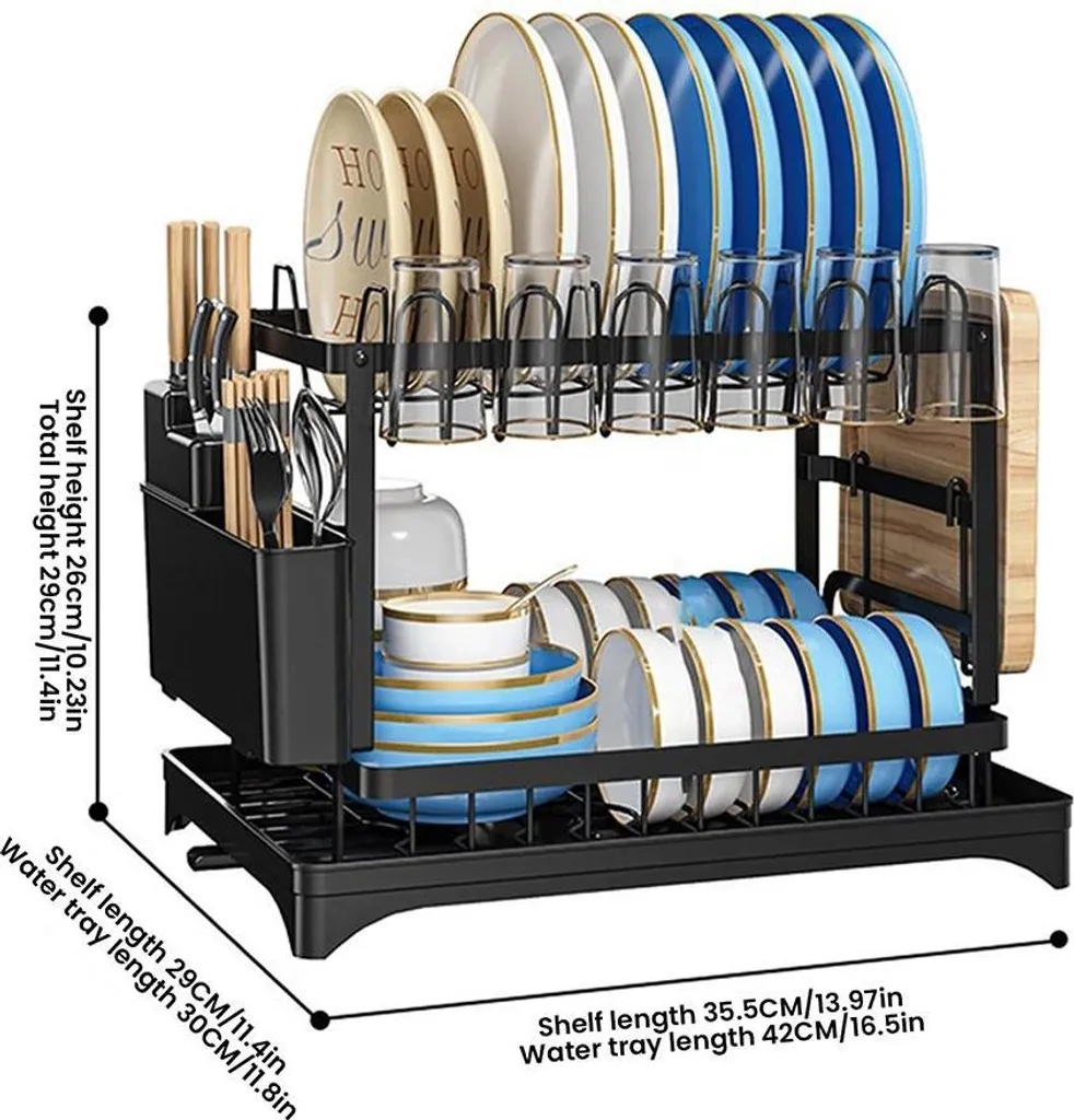 Égouttoir à vaisselle auto-drainant noir, solution de rangement robuste - 2