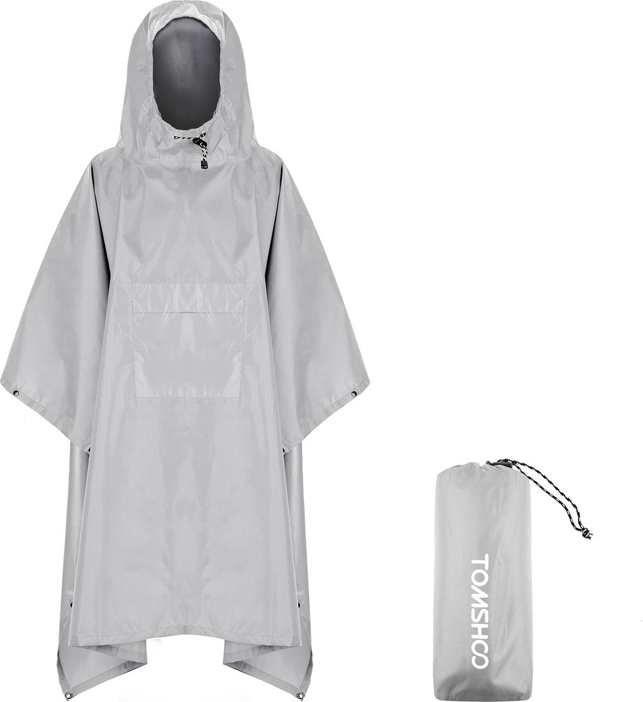 TOMSHOO Regenponcho mit Kapuze und Tasche, leicht, wasserdicht,  Regenmantel, Jacke, Sonnenschutz fuer Maenner und Frauen, Camping, Wandern,  Reisen