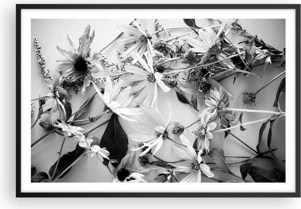 Gerahmtes Poster - Schwarzer Rahmen - Blumen Schwarzweiß Fotografie - 91,5x61 cm - Wand Bild - Wanddeko - Wandbilder - Kunstposter - Wandposter - ...