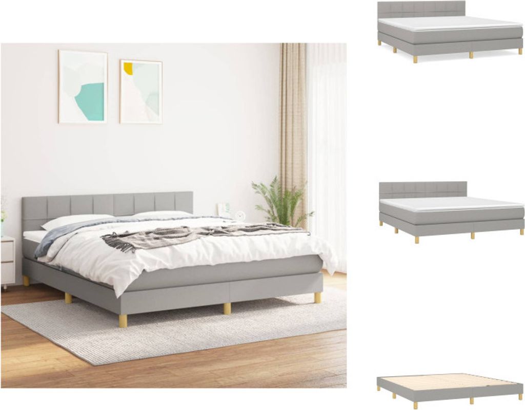vidaXL Boxspringbett mit Matratze Hellgrau 160x200 cm Stoff - Betten & Bettgestelle