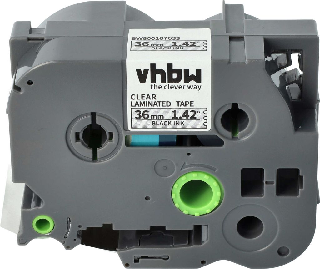 vhbw Schriftband-Kassette Ersatz für Brother TZE-161, TZ-161 für Etiketten-Drucker 8m x 36mm Schwarz auf Transparent