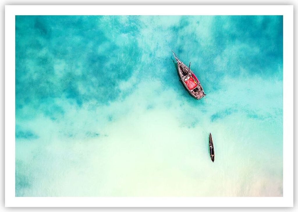 Poster - Poster ohne Rahmen - Insel Boot Schiff Ozean - 100x70 cm - Wand Bild - Wanddeko - Wandbilder - Kunstposter - Wandposter - Bilder - Kunstdr...