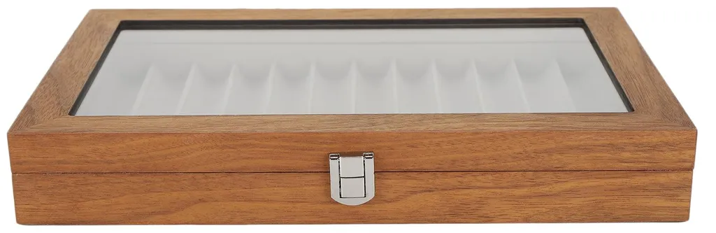 Vitrine pour 12 stylos plume en bois de noyer massif avec couvercle