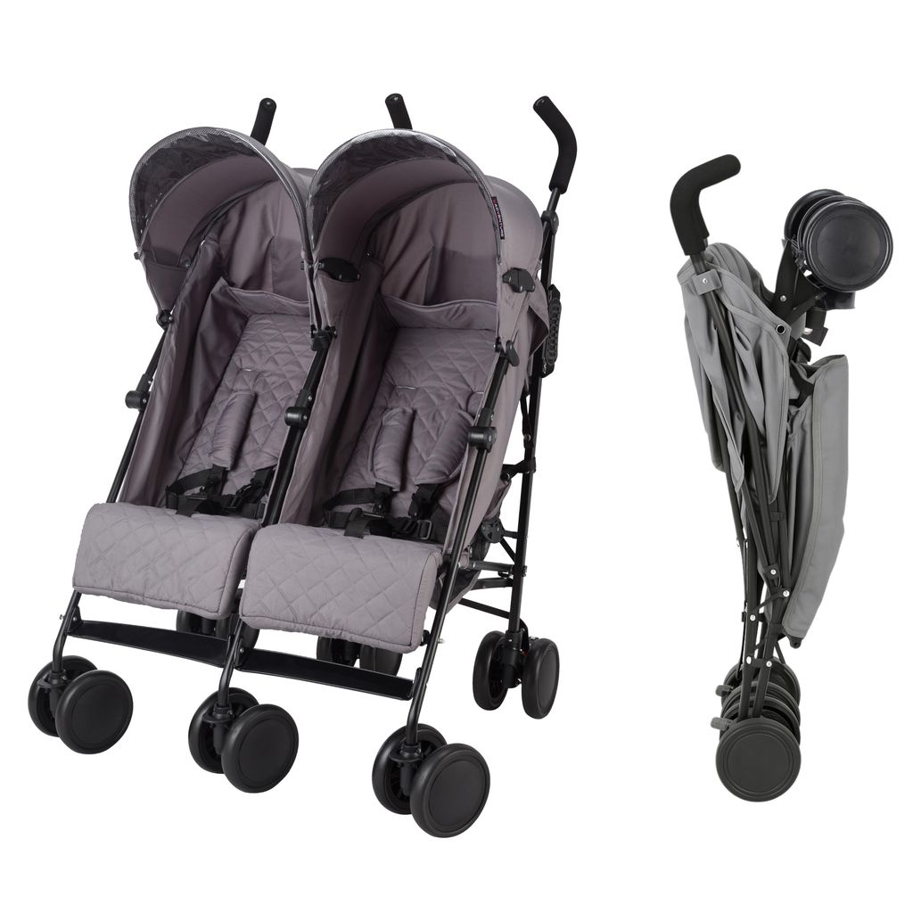 X Adventure Zwillingsbuggy / Duo Buggy / Doppel-Kinderwagen / Geschwisterwagen - leichtes Aluminium-Gestell - zwei verstellbare Rückenlehnen - Grau