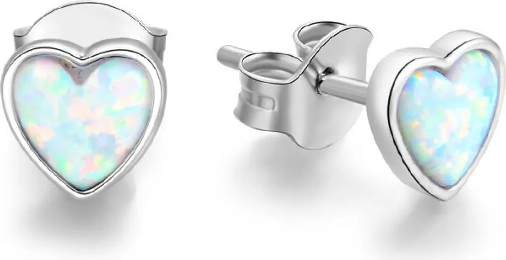 Puces d'oreilles en argent et cœurs opale synthétique pour femme chic