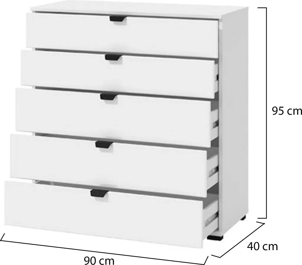 Mainarda Commode Blanche 90x40x95h cm avec 5 Tiroirs de Rangement - 3