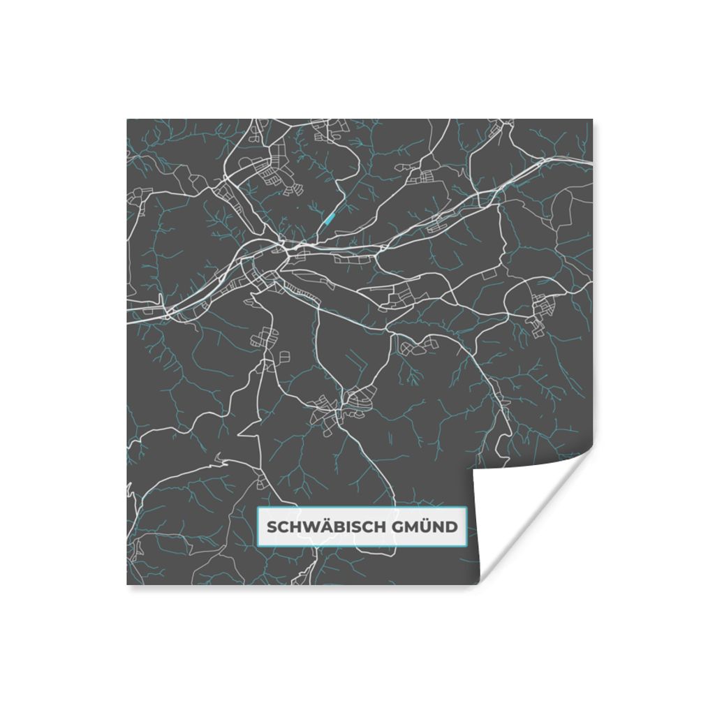 MuchoWow Poster Blau - Deutschland - Karte - Stadtplan - Schwäbisch Gmünd 30x30 cm - Wandposter - Printing