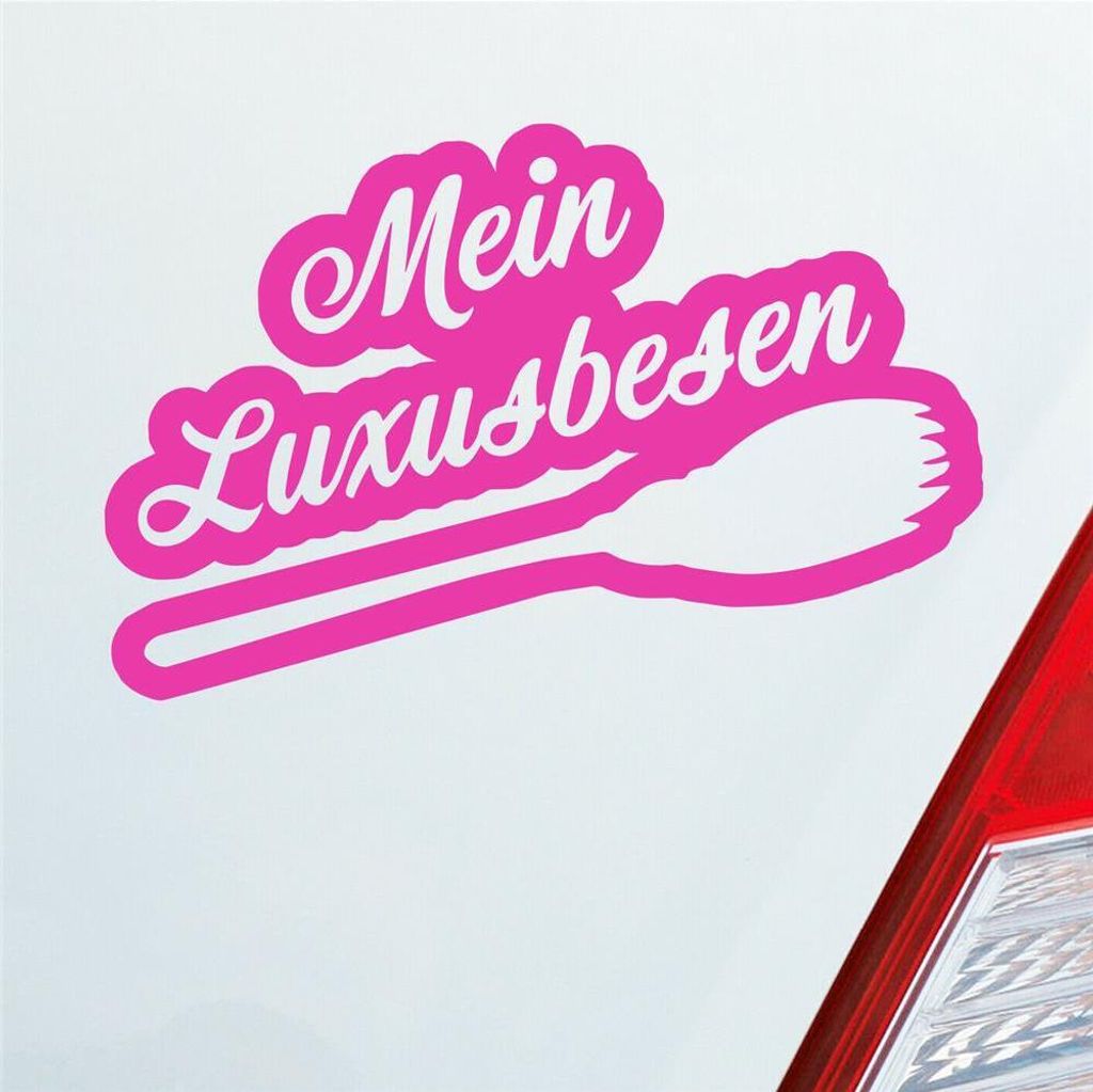 Auto Aufkleber Mein Luxusbesen Hexe fliegen Besen 16,5x10 cm Pink Sticker Heckscheibenaufkleber
