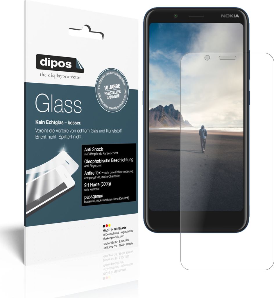 1x Schutzfolie für Nokia C2 Tava matt - Anti-Shock 9H Folie dipos Glass Kunststoffglas