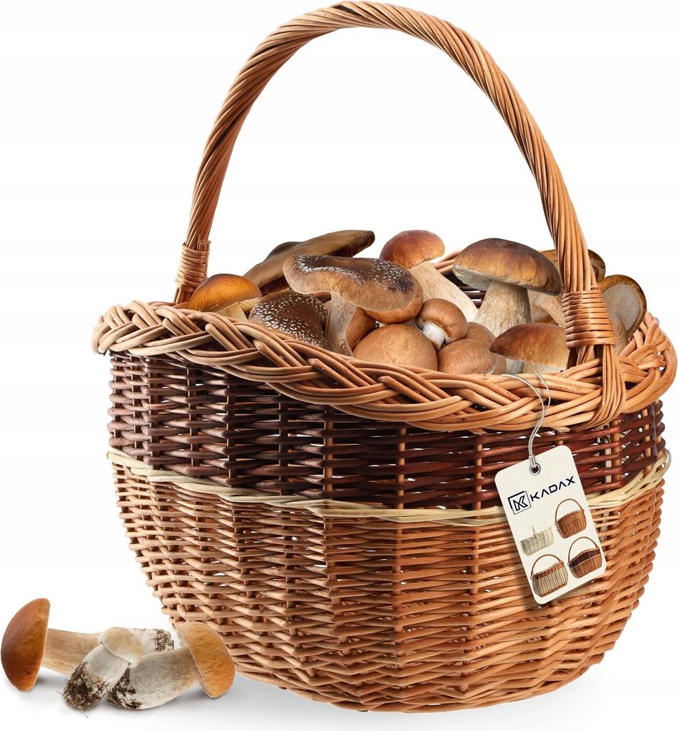 Geflochtener Weidenkorb - Pilz- & Picknickkorb - Großes Volumen - Stabiler Griff - Für Einkauf und Obst - Natürliches Material