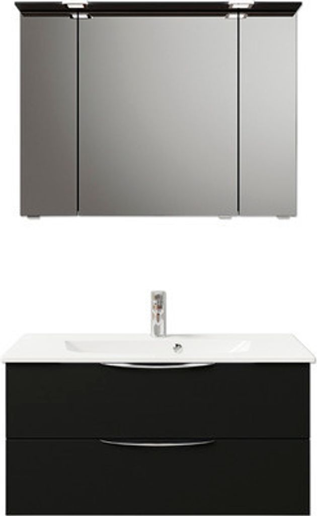 Badmöbelset 3-teilig Pelipal Sunline 300 BxHxT 97 x 200 x 48 cm Frontfarbe schwarz matt mit Waschtisch Mineralmarmor Gri