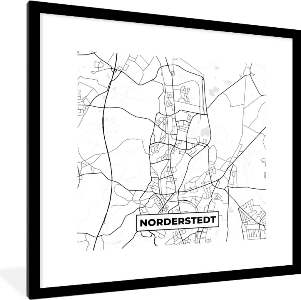 MuchoWow Gerahmtes Poster Karte - Norderstedt - Karte - Stadtplan 40x40 cm - Poster mit Schwarzem Bilderrahmen Wandposter Rahmen Foto Bilder - Po...