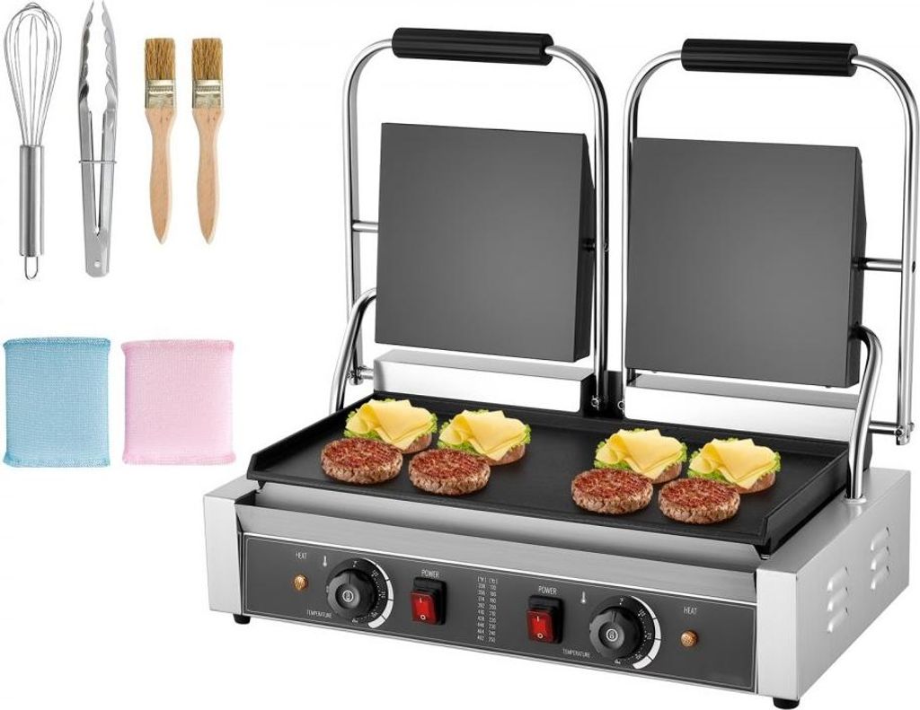 3600W Elektro Kontaktgrill Sandwichmaker - Doppelbackplatten, Panini Presse aus Edelstahl, kommerzieller Kontaktgrill mit Temperaturregelung, 48 x ...