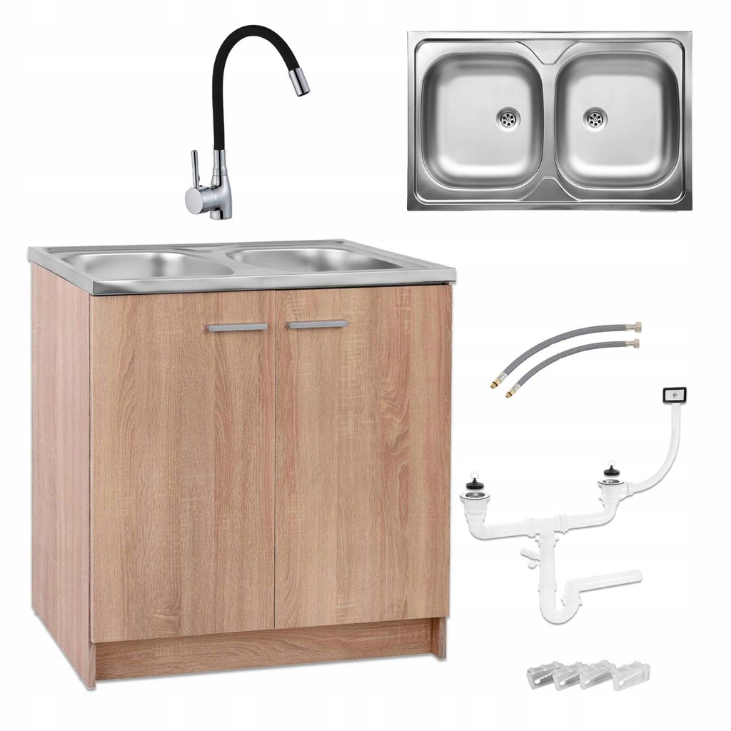 Stamar | Küchenschrank, Sonoma - Eiche - 80 cm - Spüle - 2 Produktbild 