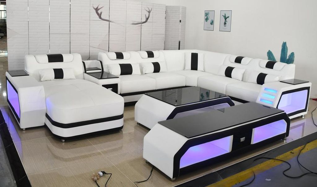 U Form Wohnlandschaft Modern Luxus Couchen Ecksofa U-Form Couch Kunstleder Weiß