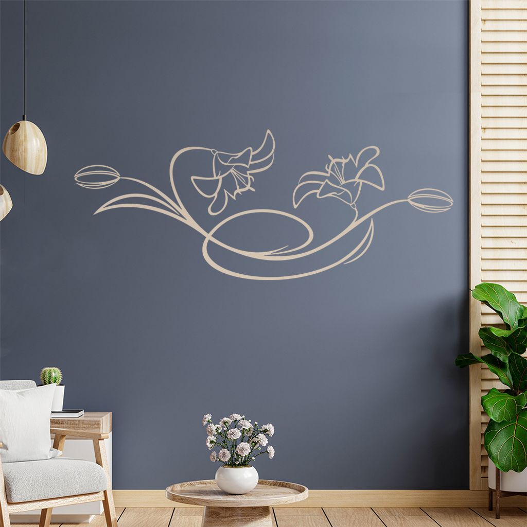 Blumen - Linien Wandtattoo in 6 Größen - Wandaufkleber Wall Sticker - Dekoration, Küche, Wohnzimmer, Schlafzimmer, Badezimmer