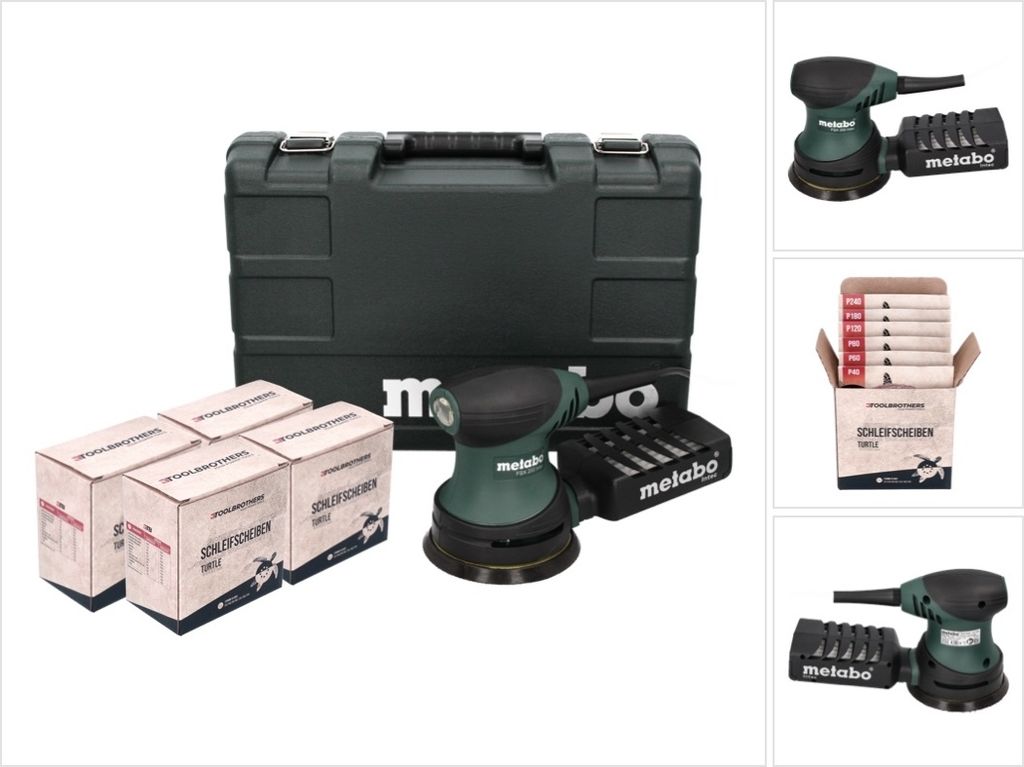 Metabo FSX 200 Intec Exzenterschleifer 240 W 125 mm + 4x Toolbrothers TURTLE Schleifset + Koffer