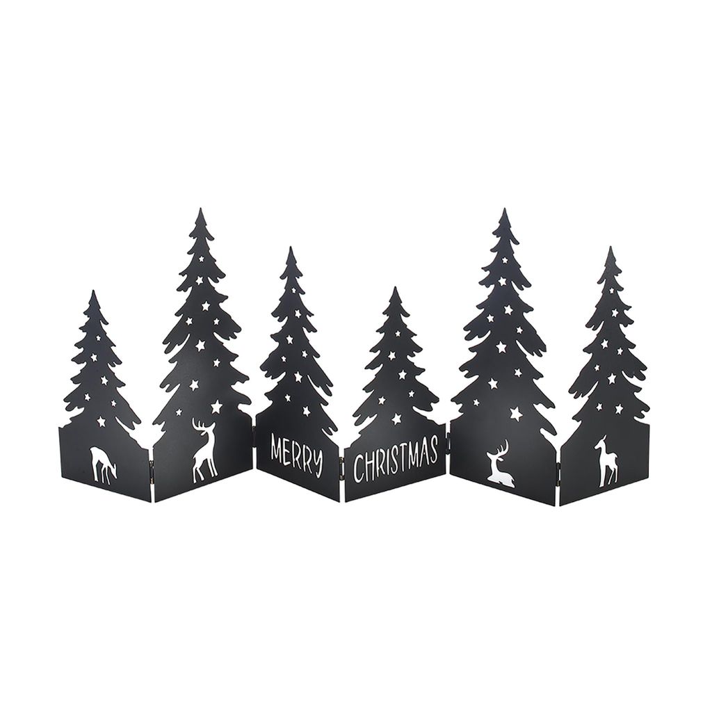 Lockardi Weihnachtsdeko Dekoration MERRY aus Metall schwarz – Landschaft aus Bäumen und Hirschen Fensterdeko Winterdeko Fensterbrettdeko Advents...