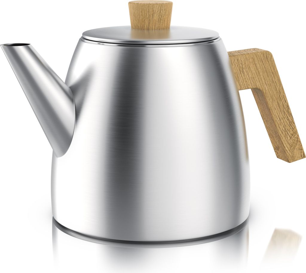 Arendo Teekanne Edelstahl, Siebeinsatz, 1000 ml, mit Griffen aus Holz, Isolierkanne, 1 l, Doppelwandige Thermo Isolierung, Kanne mit Teesieb für l...