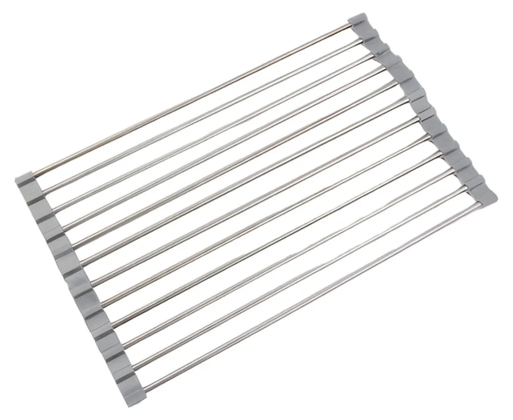 Égouttoir de cuisine enroulable en inox pour vaisselle et fruits