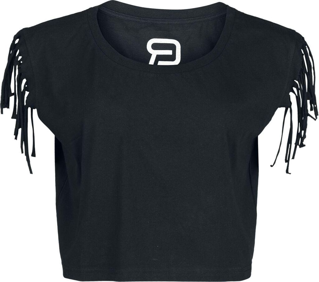 RED by EMP Damen schwarzes bauchfreies Top mit Fransen XL