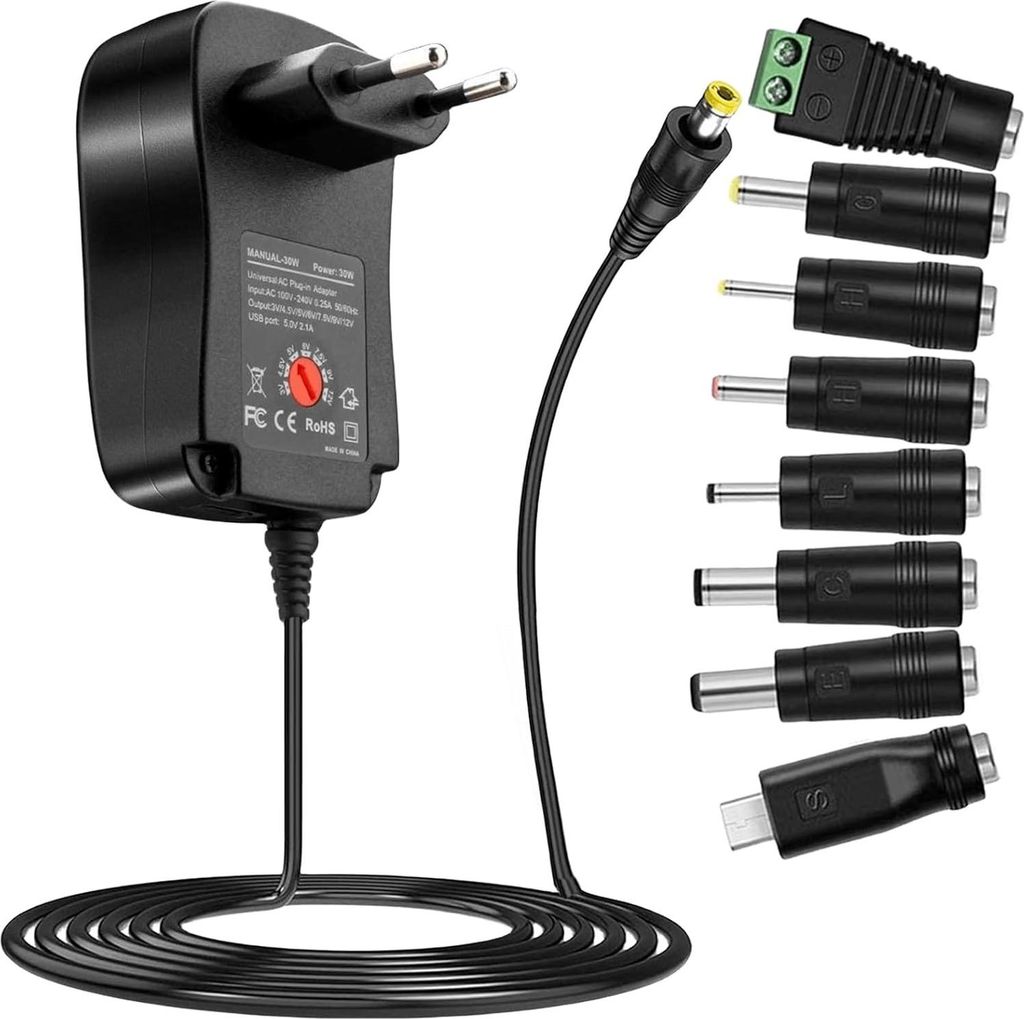 Universal-Netzteil Einstellbares 3-12V-Ladegerät + 8 Stecker
