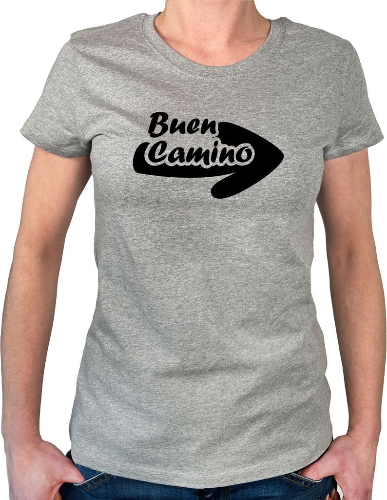 Huuraa Damen T-Shirt Buen Camino Pfeil L Sport Grey Bio Baumwolle Fairtrade Damenshirt Geschenkidee