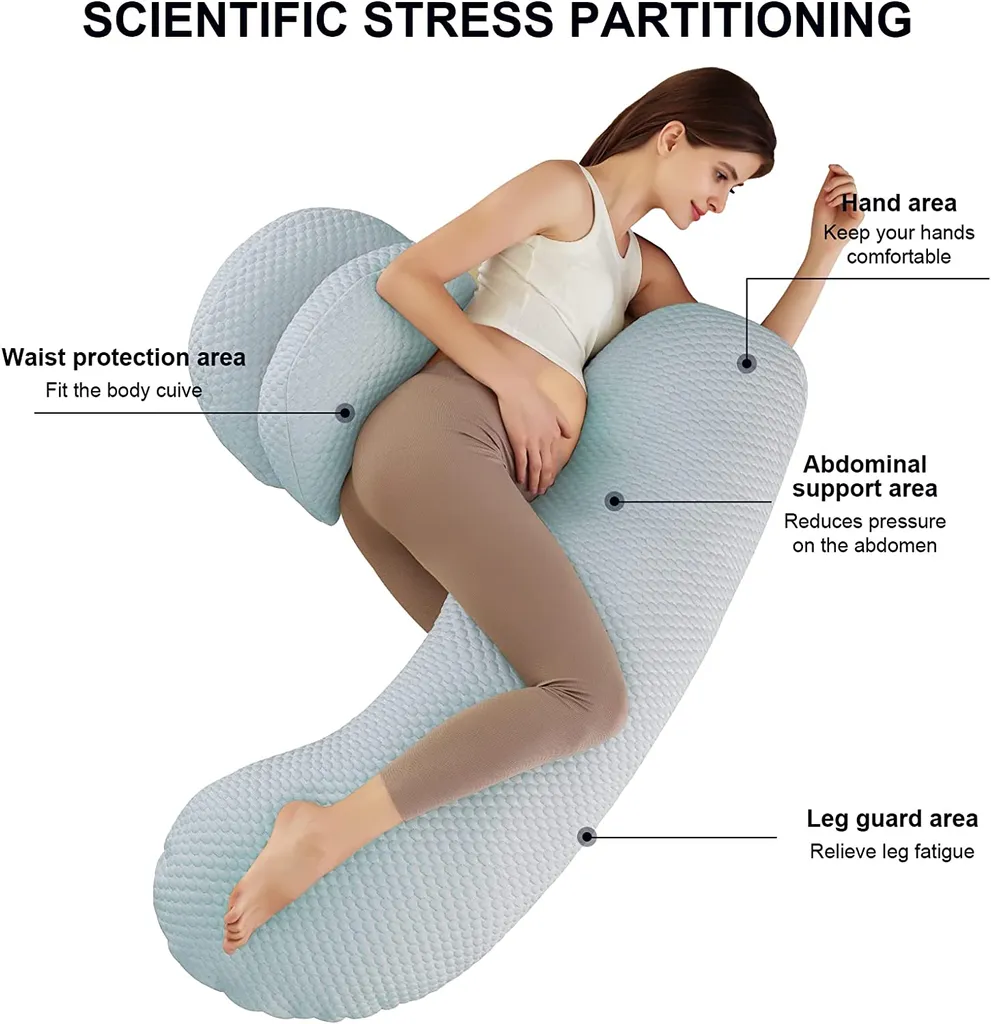 Coussin de Grossesse Réglable et Modulable, Forme en H Ergonomique Bleu