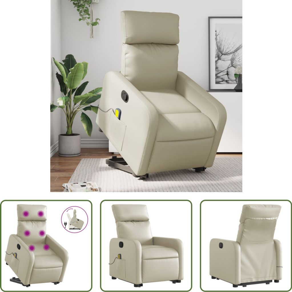 The Living Store Massagesessel mit Aufstehhilfe Creme Kunstleder