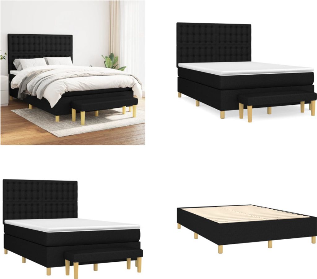 vidaXL Boxspringbett mit Matratze Schwarz 140x200 cm Stoff - Boxspringbett - Boxspringbetten - Bett - Schlafzimmermöbel