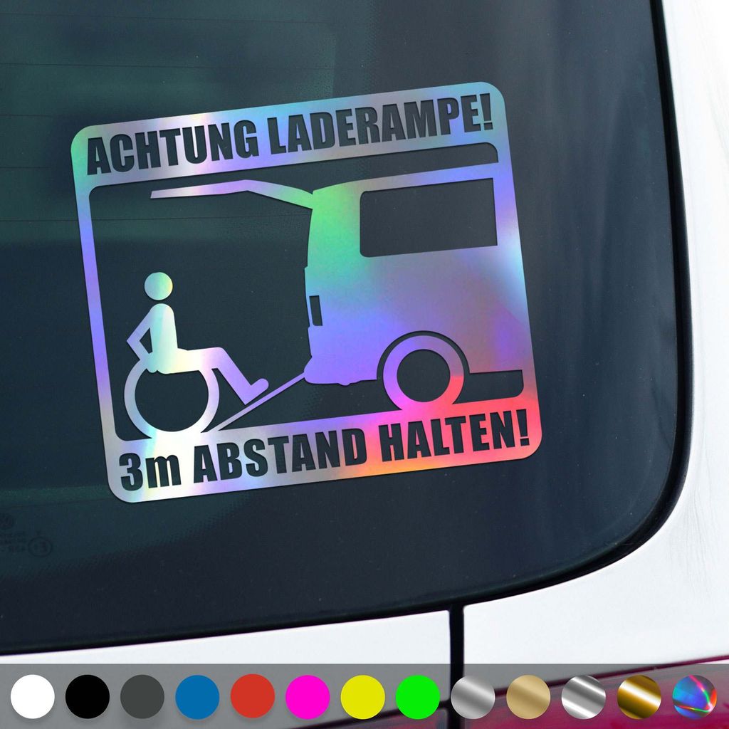 PantherPixel Rollstuhl Aufkleber Behindert 3m Rampe Rollstuhlfahrer Sticker Auto Geschenkidee Farbe Oilslick-Hologramm