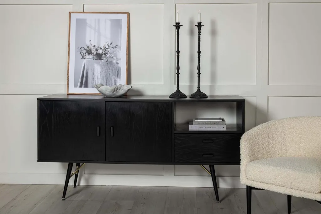 Buffet 160cm Noir et Or avec Finition Luxe - Sideboard Robuste Chic