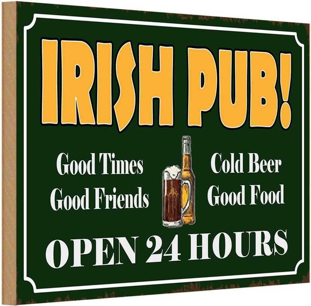 vianmo Holzschild 12x18 cm Irish Pub gold Beer open 24 Warnschild Hinweisschild