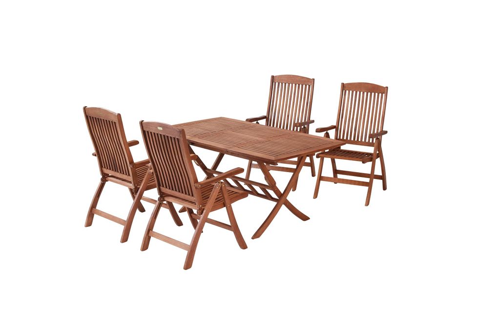 Merxx Maracaibo Gartenmöbel Set 5tlg., 4 Klappsessel, Klappausziehtisch 110 (160) x 90 cm - Eukalyptus