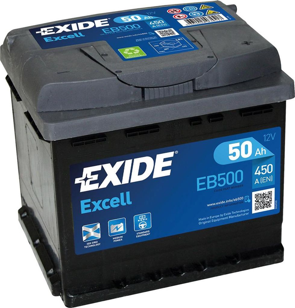Exide Excell 12v 50ah 450a Eb501 Batteriestarter Produktbild 
