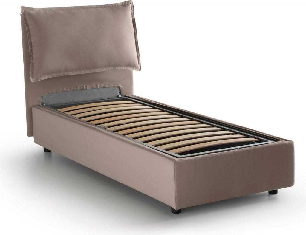 Einzelbett Gemma, Containerbett mit Stoffbespannung, 100% Italy, Frontöffnung, passend für Matratze 80x200 cm, Turteltaube