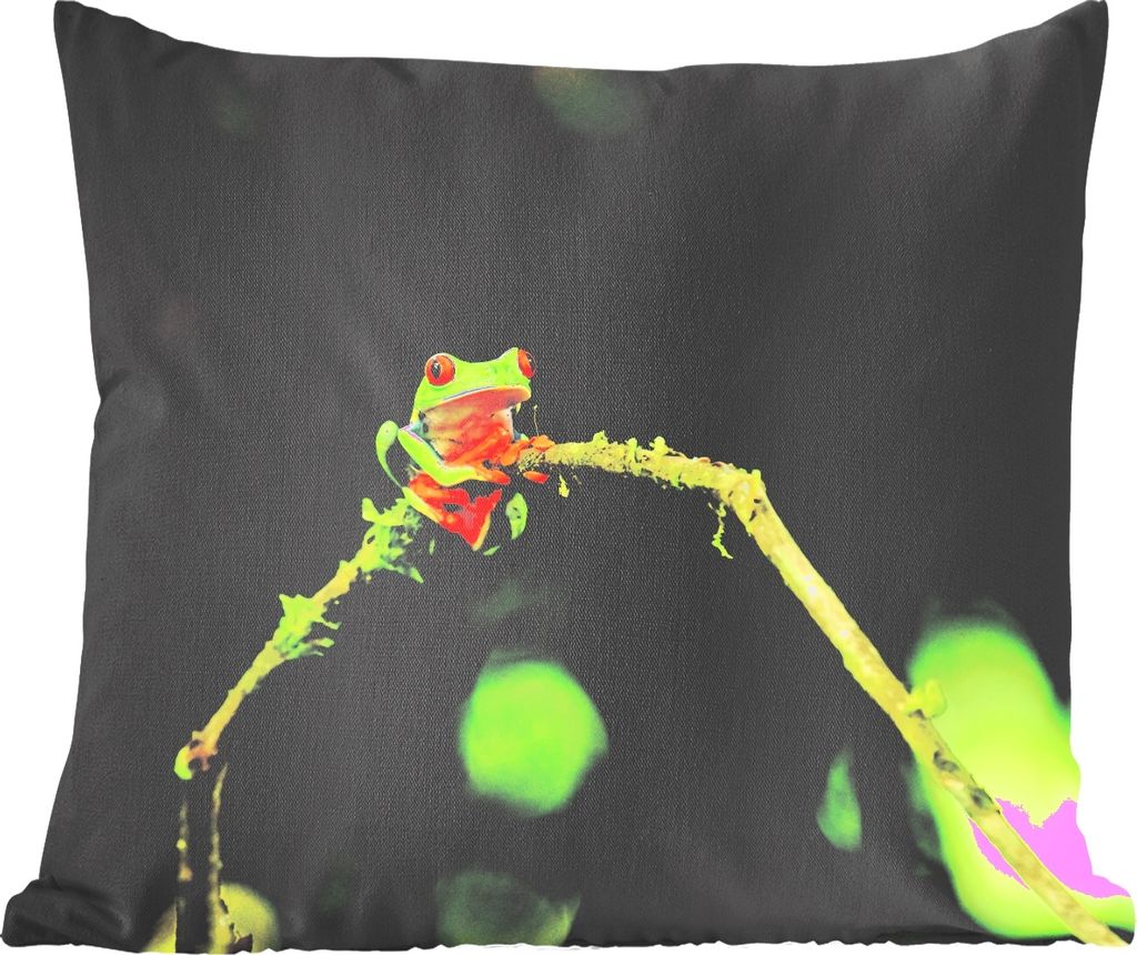 MuchoWow Zierkissen Sofakissen Wohnzimmer Dekokissen 40x40 cm Frosch - Äste - Grün - Foto Kissen - Schlafzimmer Dekoration