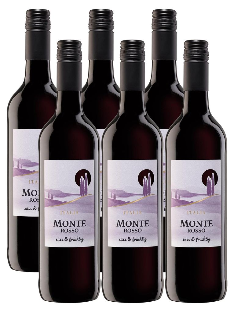 Monte Rosso Italia Rotwein, süß und fruchtig, 6 x 0,75l Produktbild 