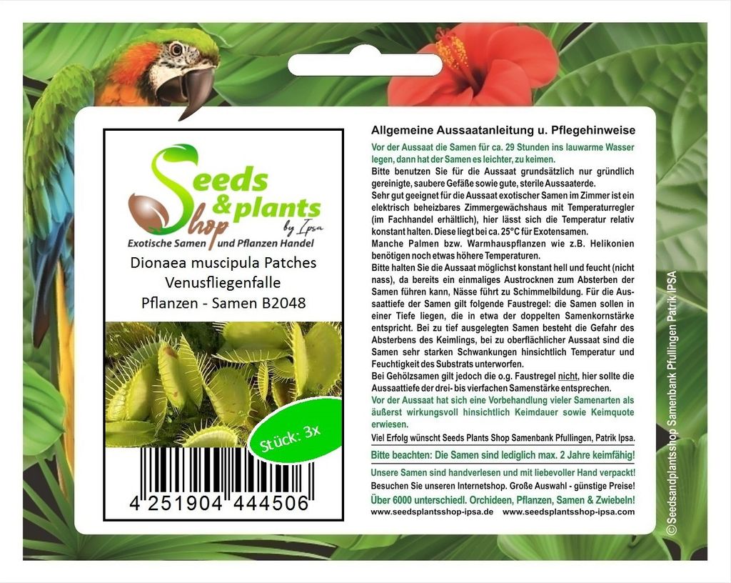 3x Dionaea muscipula Patches Venusfliegenfalle Pflanzen - Samen B2048