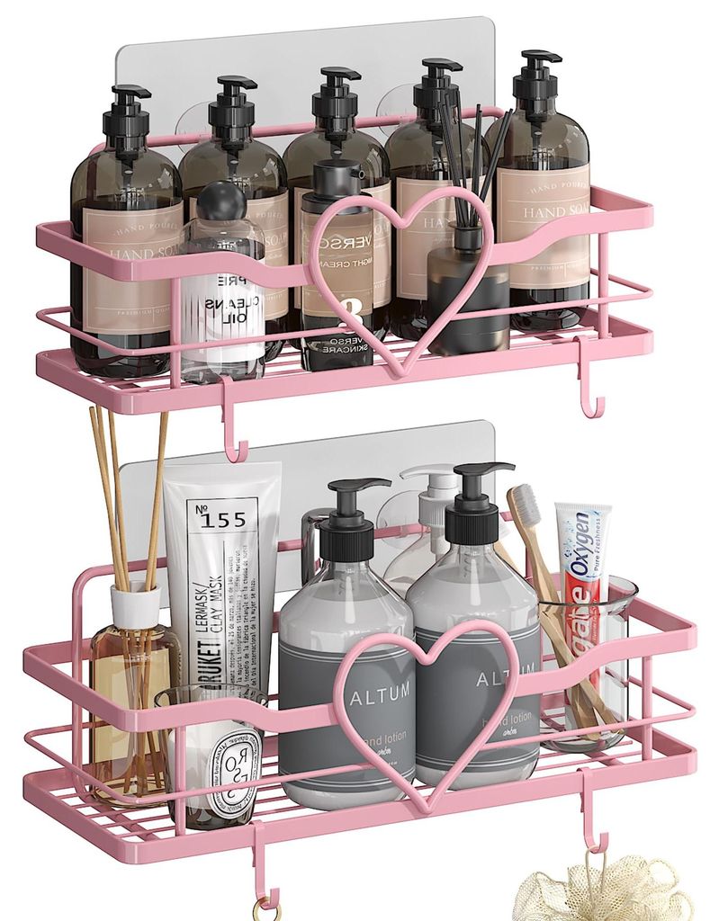 Juego de 2 estantes para ducha en color rosa, sin necesidad Imagen del producto 