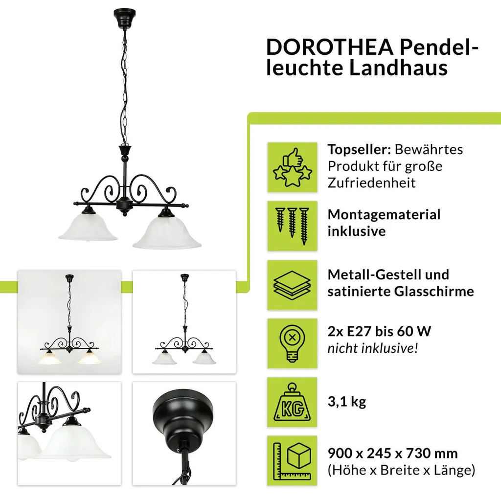 Lustre 2 Spots Rabalux 7777 Dorothea E27 Noir et Blanc Design 72cm - 7