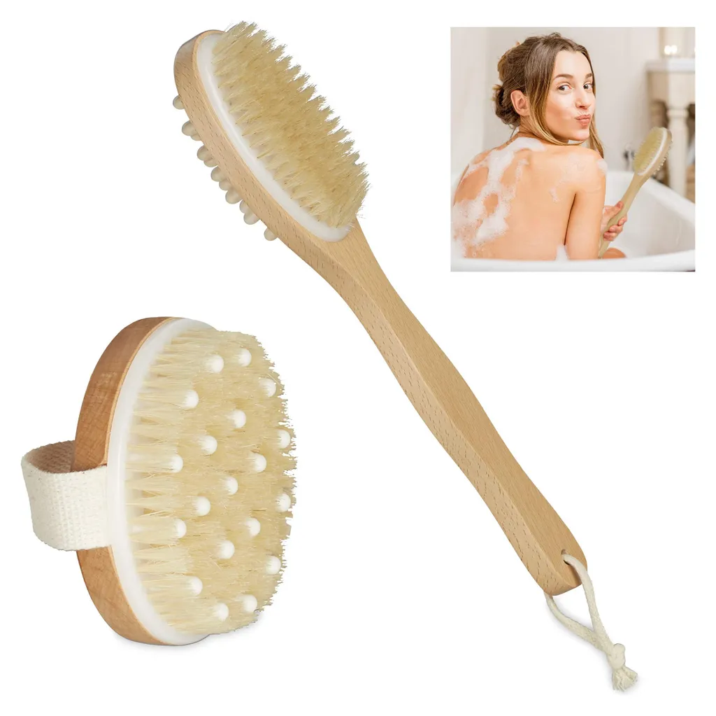 Brosser le dos facilement : kit de 2 brosses de bain naturelles en bois