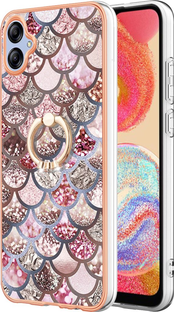 Hülle für Samsung Galaxy A04E Muster TPU Silikon Stoßdämpfer Bumper Schutzhülle mit Ring Ständer Kaffee