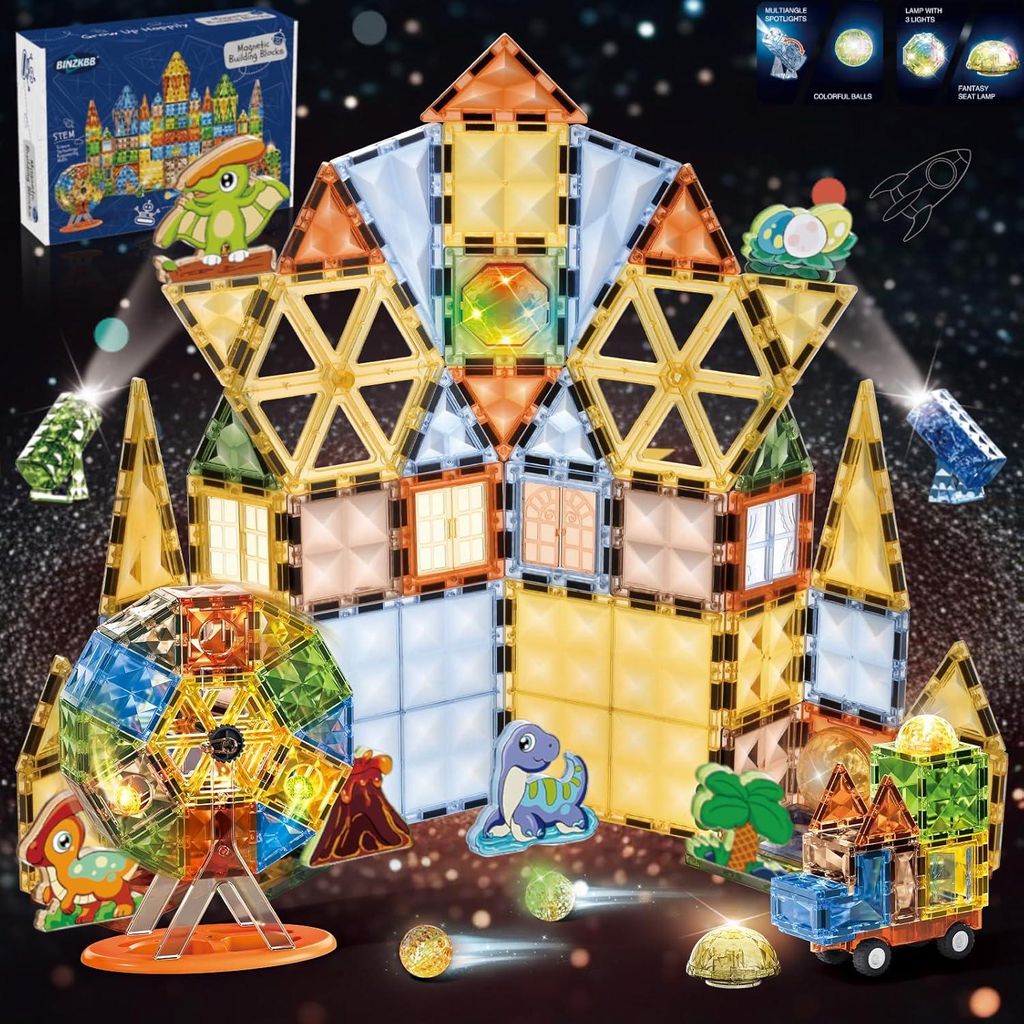 110 Stück Magnetische Bausteine - Beleuchtetes 3D Lernspielzeugset für Kinder von 3-10 Jahren