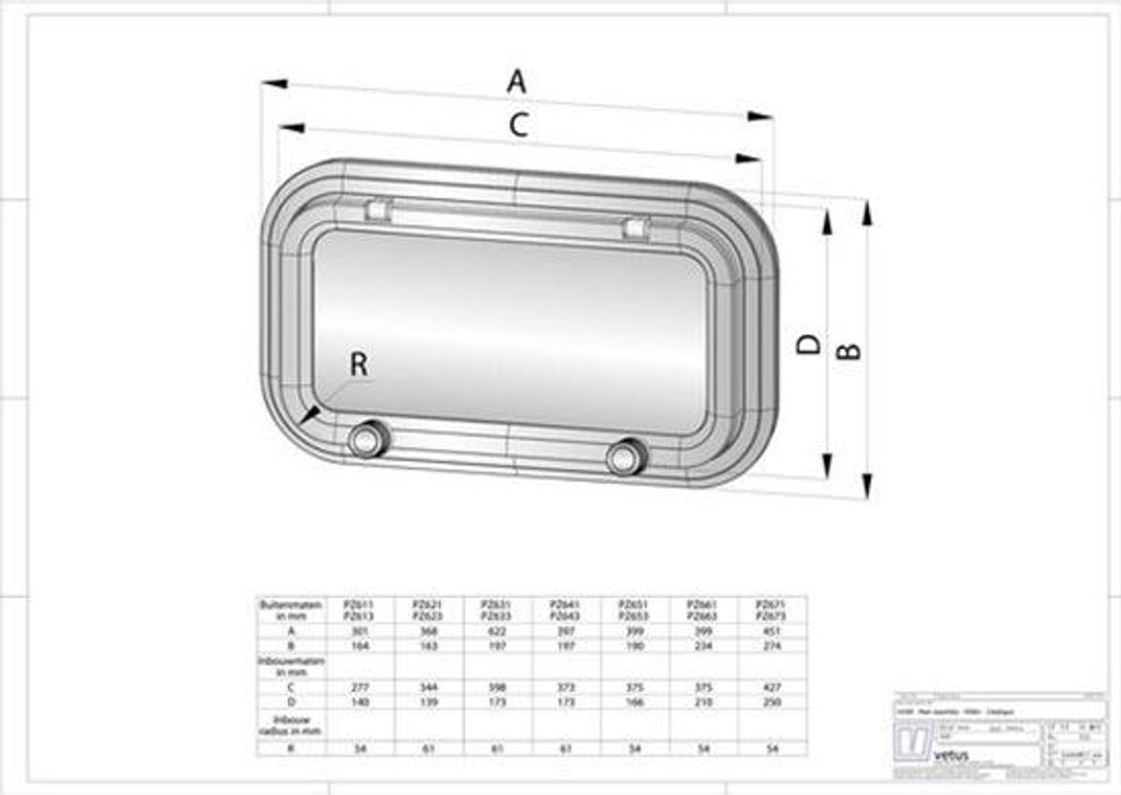 Vetus Bullauge PZ641, Aluminium, Kategorie A1