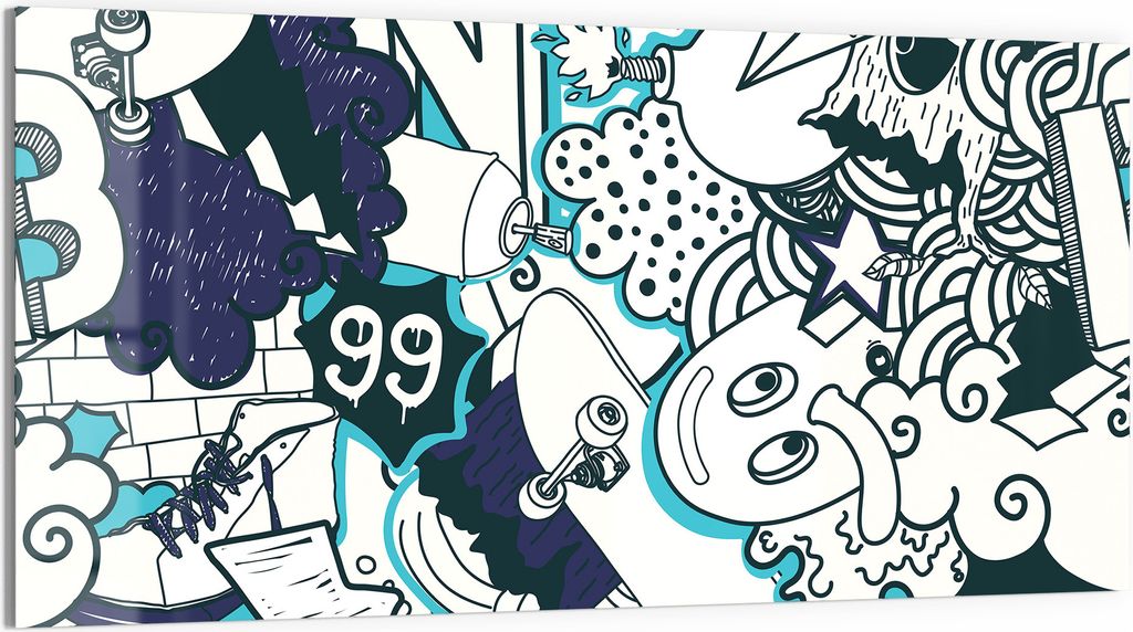 DEQORI Glasbild Echtglas 100x50 cm 'Urbaner Doodle-Mix' Wandbild Bild modern Deko
