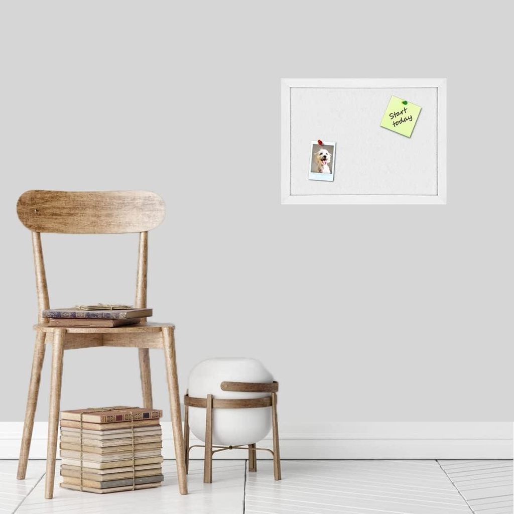 Weißes Holzrahmen-Memobord 58 x 43 cm - Filz-Pinnwand mit Stecknadeln für DIY-Dekoration - Filzbrett für Küche, Büro, Schule und Zuhause